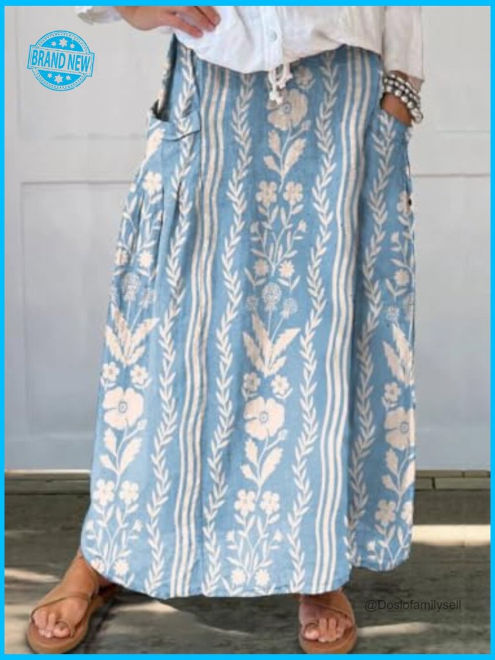High Waist Maxi Skirt A-Line Cotton Long Skirt with Pockets Flowy Boho - Picture 2 of 2
